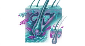 남성형 탈모의 DHT 호르몬 기전 3D 일러스트