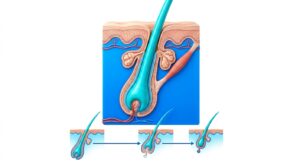인간 모낭의 해부학적 3D 구조 일러스트